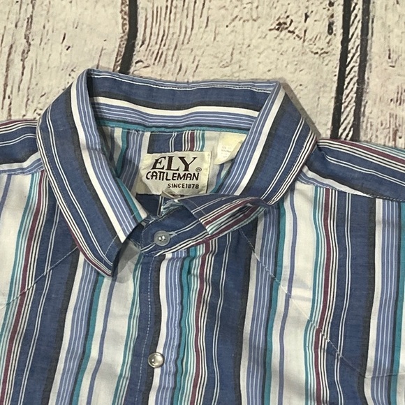 Vintage Ely Cattleman Striped Western Pearl Snap Button Down Mens Shirt - Picture 6 of 7